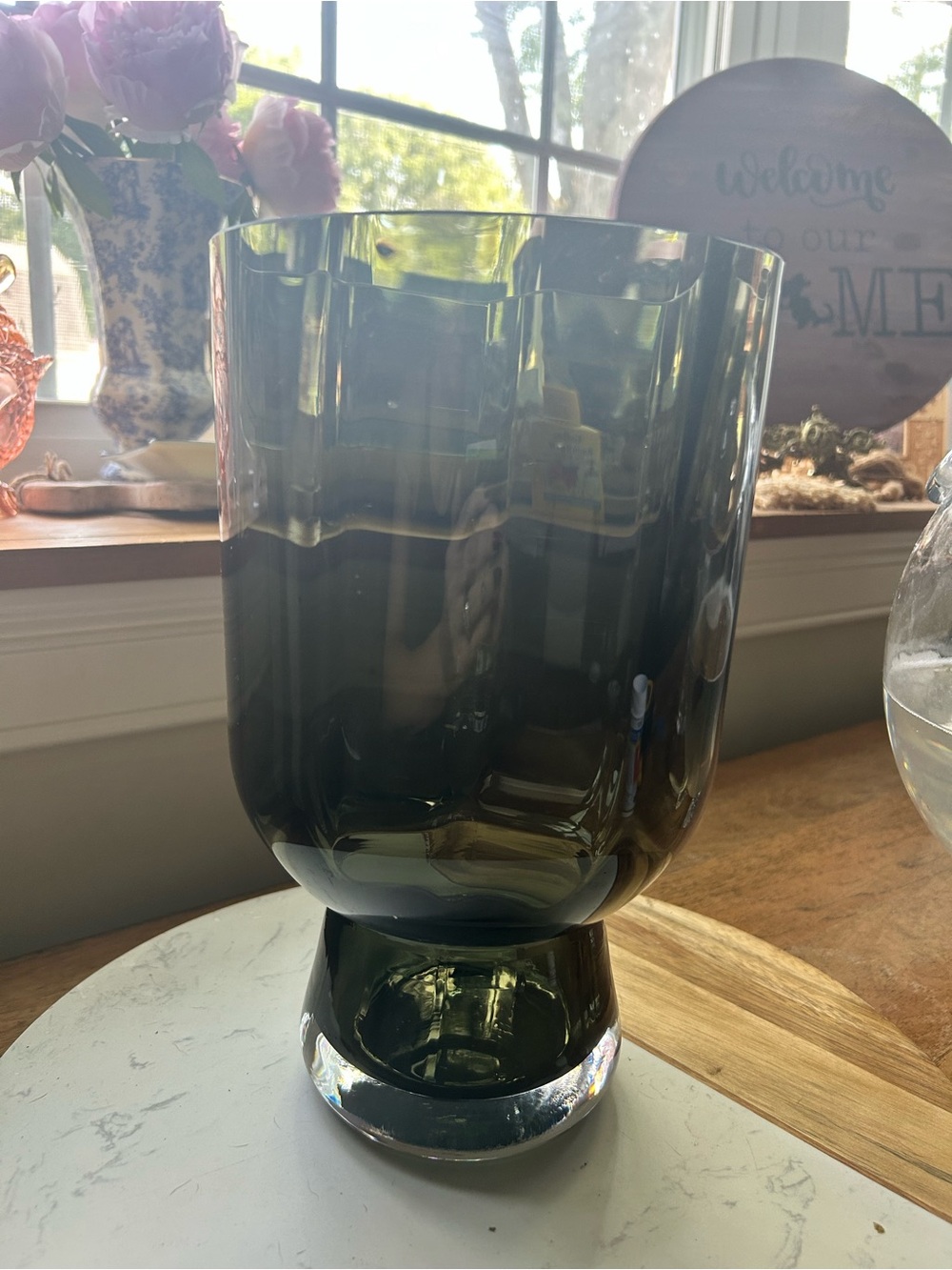 Smoked Green Glass Pedestal Vase - Home Accents - Picture 6 of 6